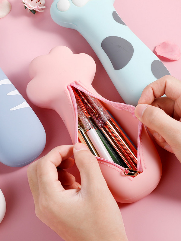 Animacinio filmo katės letenos rašiklio dėklas Pieštuko maišelis Minkštas silikoninis laikymo maišelis Kanceliarinės prekės Vaikų dovana Atlygis mokykloms Kelionės F7031