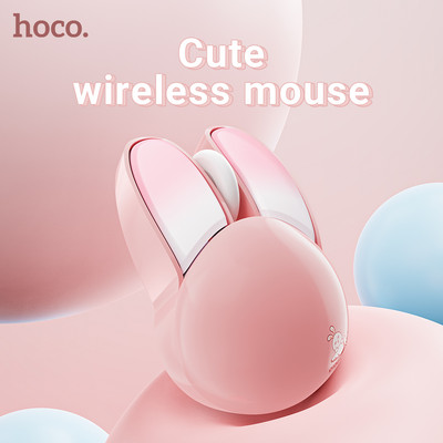 HOCO Cartoon Wireless Mouse Cute Rabbit Design 3D Ergonomic Mice Silent Gaming Optical USB Mouse For Laptop Computer PC windows