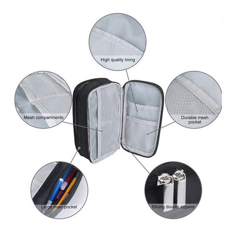 1 vnt. pieštuko maišelis, lygus užtrauktukas, trijų sluoksnių mokinių raštinės reikmenų maišelis, skirtas mokyklai