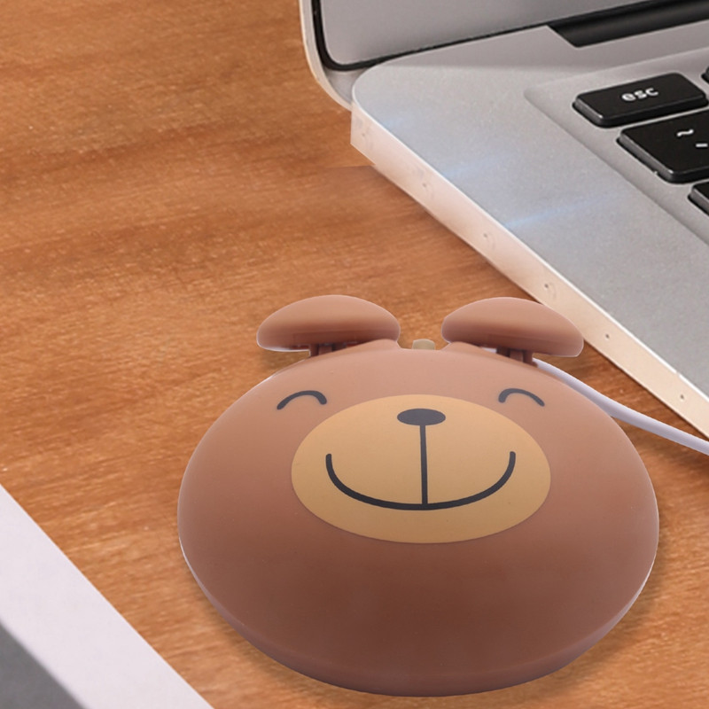 1000 Dpi laidinė optinė žaidimų pelė mielas meškiukas gyvūnų pelė USB nešiojamajam kompiuteriui žaidimų konsolė rudas plastikas