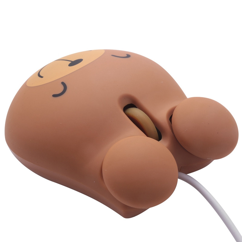 1000 Dpi laidinė optinė žaidimų pelė mielas meškiukas gyvūnų pelė USB nešiojamajam kompiuteriui žaidimų konsolė rudas plastikas