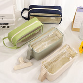 1 vnt. Paprastas didelės talpos skaidrus pieštukų dėklas Nešiojamas drobinis PVC užtrauktuku laikymo krepšys Kūrybiški studentų reikmenys