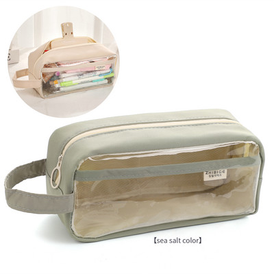 1 vnt. Paprastas didelės talpos skaidrus pieštukų dėklas Nešiojamas drobinis PVC užtrauktuku laikymo krepšys Kūrybiški studentų reikmenys