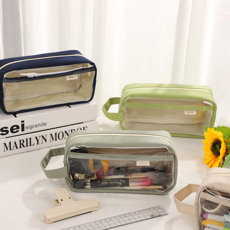 1 vnt. Paprastas didelės talpos skaidrus pieštukų dėklas Nešiojamas drobinis PVC užtrauktuku laikymo krepšys Kūrybiški studentų reikmenys