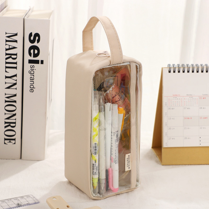 1 vnt. Paprastas didelės talpos skaidrus pieštukų dėklas Nešiojamas drobinis PVC užtrauktuku laikymo krepšys Kūrybiški studentų reikmenys