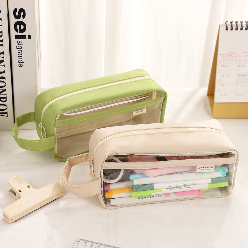 1 vnt. Paprastas didelės talpos skaidrus pieštukų dėklas Nešiojamas drobinis PVC užtrauktuku laikymo krepšys Kūrybiški studentų reikmenys