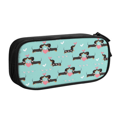 Testreszabott tacskó kolbász virágos tolltartók fiúknak, nagy kapacitású tacskókutya szerelmesek kölyök ceruzatasak tanulóknak írószerek