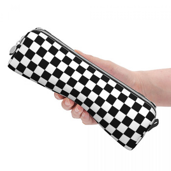 Карирано знаме Моторни спортове Черно-бял калъф за моливи Моливи Кутия за химикалки за ученици Големи чанти Ученически канцеларски материали с цип