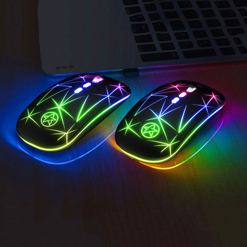 Töltő vezeték nélküli Bluetooth egér 2,4 Ghz világító RGB Gaming Office 5 gombos fém kerék, számítógépekhez és notebookokhoz