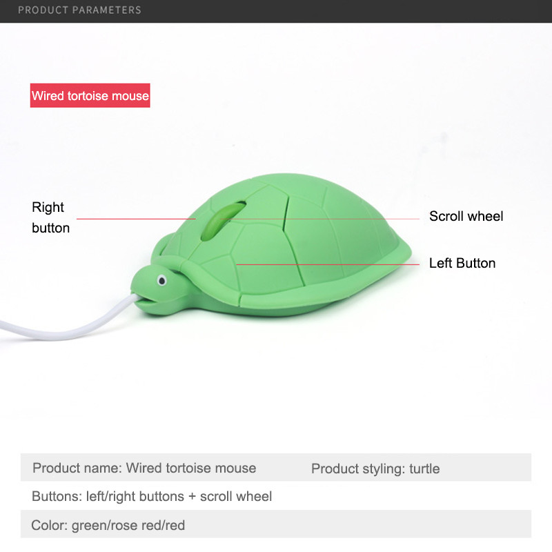 Sovawin Mini Cute Kawaii Tortoise Žičani miš 2.0 USB 3D Životinjski Računalni miš Gamer Optički miševi 1200DPI Za prijenosno računalo Prijenosno računalo
