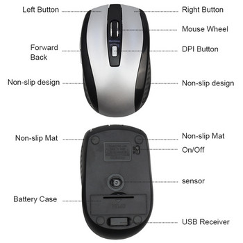Οπτικό ηλεκτρονικό ασύρματο ποντίκι παιχνιδιών Mini Portable 2.4G 800 1200 1600 DPI Gamer Mice 6 κουμπιών Mause για φορητό υπολογιστή