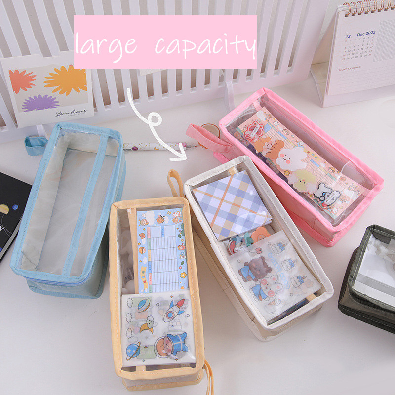 Kawaii roosad pliiatsikarbid kirjatarbed suur hoiukotike Armas kreemjas värvi pliiatsikotid Pliiatsid Suur hoidik teismelistele tüdrukutele kleebisega