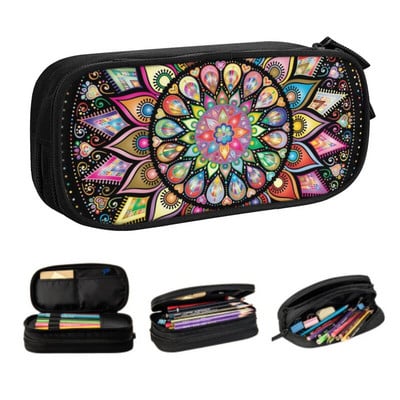 Spalvingas Lotus Mandala Kawaii pieštuko dėklas mergaitei berniukui didelės talpos budizmo gėlių pieštukų maišelis studentams raštinės reikmenys