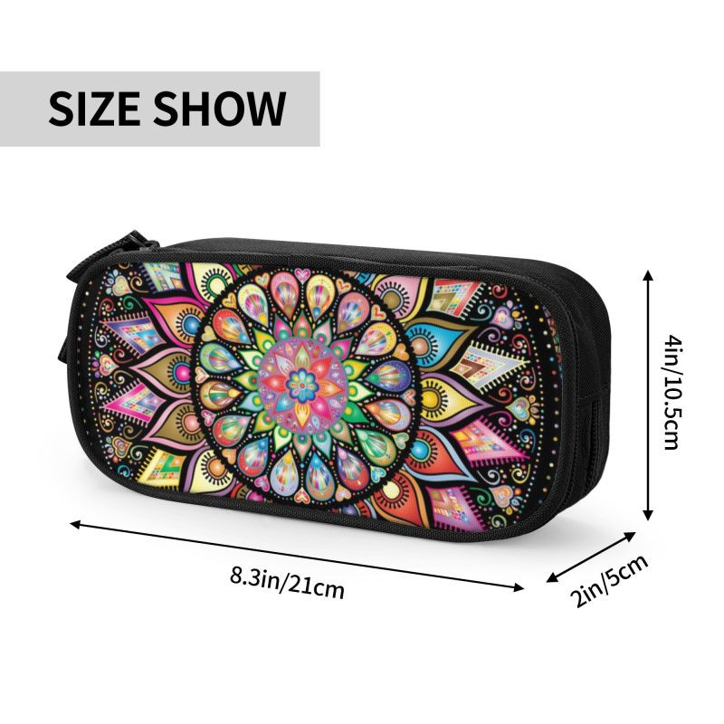 Spalvingas Lotus Mandala Kawaii pieštuko dėklas mergaitei berniukui didelės talpos budizmo gėlių pieštukų maišelis studentams raštinės reikmenys