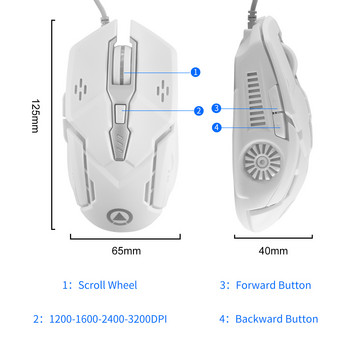 CHUYI Кабелна игрална мишка LED Blacklight Ергономична оптична USB Mause Регулируема 1600/2400/3200 DPI мишка за компютър, лаптоп PC