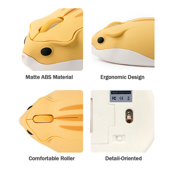 3D мишка с анимационен хамстер 1600 DPI 2.4G USB безжична кауза Сладка преносима Bluetooth мишка с без звук за компютър, лаптоп, деца, момичета, подарък