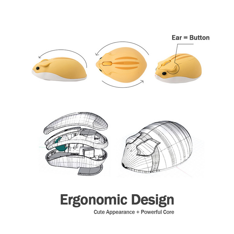 3D crtani hrčak miš 1600 DPI 2.4G USB bežični miš slatki prijenosni mute Bluetooth miševi za prijenosno računalo Poklon za djecu i djevojčice