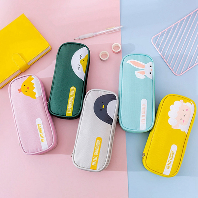 Kreatív írószerdoboz Diák aranyos egyszerű irodaszer doboz ceruzatáska cipzár Oxford szövet rajzfilm nagy kapacitású tolltartó