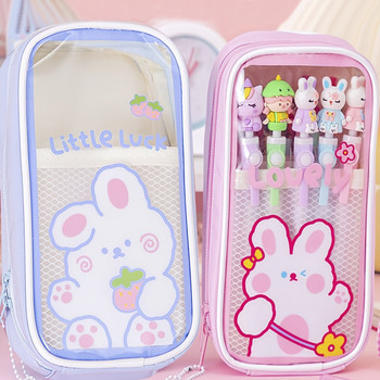 1 бр. Kawaii Bunny Bear Pencil Case Прозрачна чанта за съхранение с голям капацитет за Ученици Момчета Момичета Възрастен Училищен офис