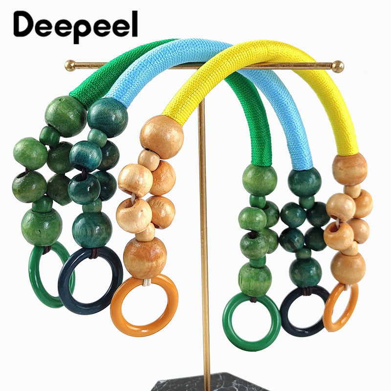 2 vnt. 37/48 cm spalvoto krepšio rankenos Nailono virvės pynimo medinių karoliukų rankena pečių dirželis Rankų dirželiai „pasidaryk pats“ siuvami rankinės priedai