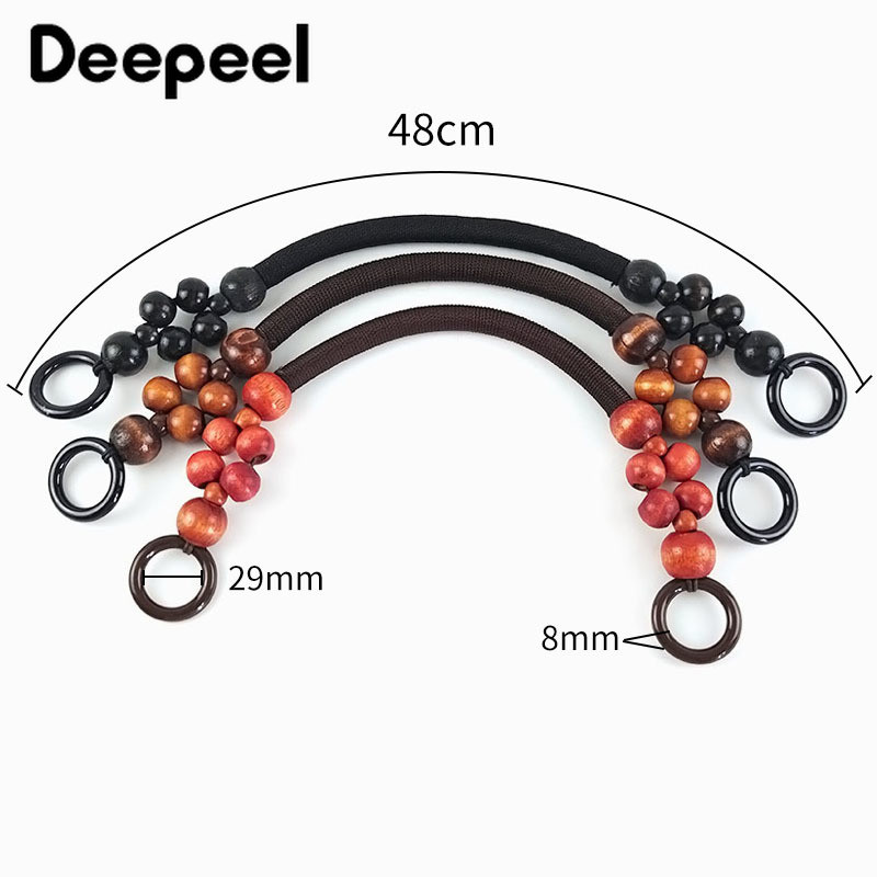 2 vnt. 37/48 cm spalvoto krepšio rankenos Nailono virvės pynimo medinių karoliukų rankena pečių dirželis Rankų dirželiai „pasidaryk pats“ siuvami rankinės priedai