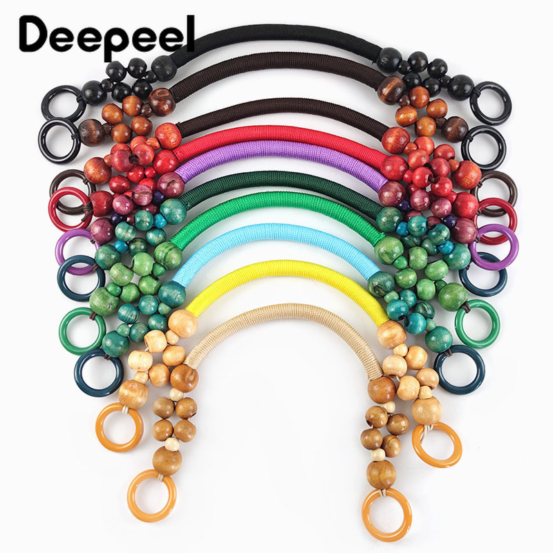 2 vnt. 37/48 cm spalvoto krepšio rankenos Nailono virvės pynimo medinių karoliukų rankena pečių dirželis Rankų dirželiai „pasidaryk pats“ siuvami rankinės priedai