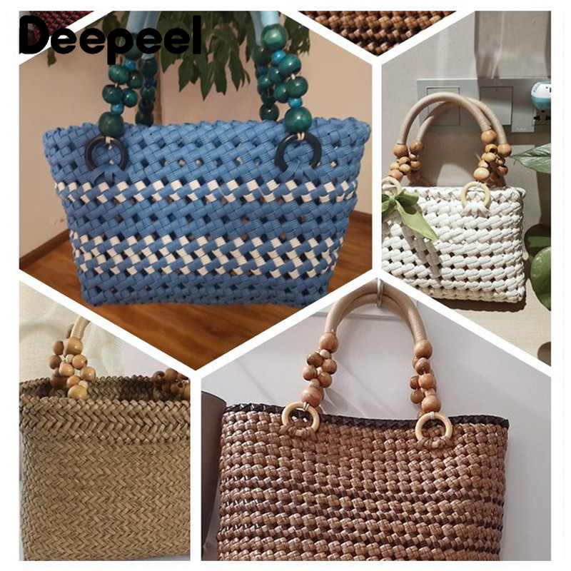 2 vnt. 37/48 cm spalvoto krepšio rankenos Nailono virvės pynimo medinių karoliukų rankena pečių dirželis Rankų dirželiai „pasidaryk pats“ siuvami rankinės priedai