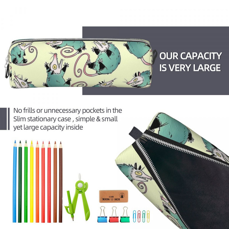 Šiukšlių Cats Opossum Possum pieštukų dėklai Rašiklio laikiklio krepšys Studentui Didelės talpos mokyklos reikmenys Kosmetikos pieštukų maišelis