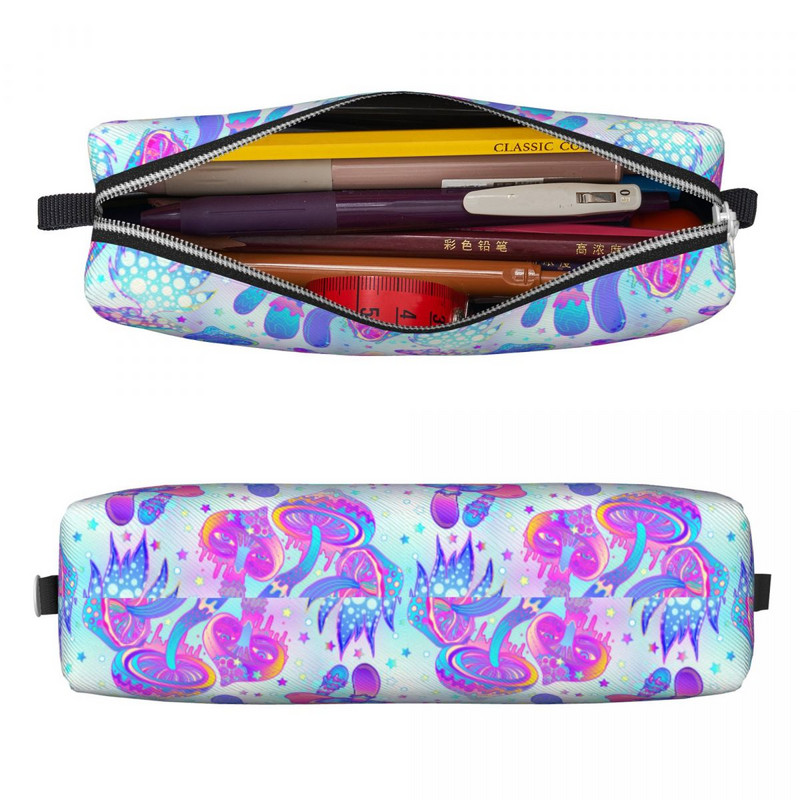 Psichodeliniai grybų pieštukų dėklas Klasikiniai stebuklingi hipių rašiklio krepšiai Studentams Didelė saugykla Studentų pieštukai su užtrauktuku