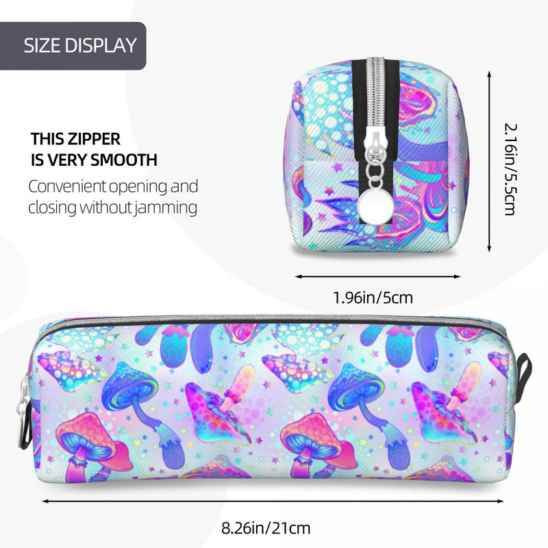 Psichodeliniai grybų pieštukų dėklas Klasikiniai stebuklingi hipių rašiklio krepšiai Studentams Didelė saugykla Studentų pieštukai su užtrauktuku