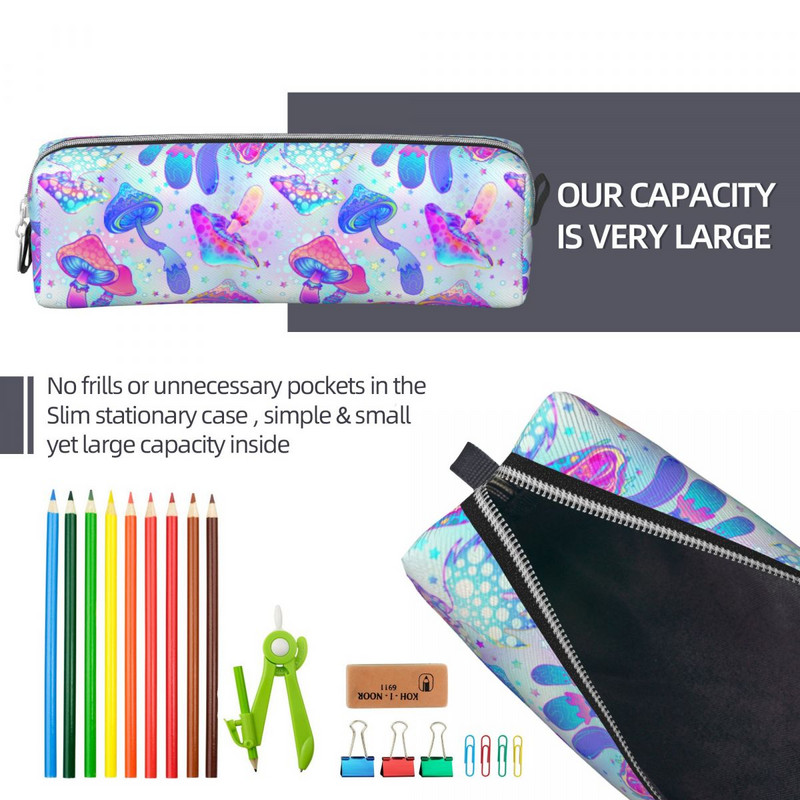 Psichodeliniai grybų pieštukų dėklas Klasikiniai stebuklingi hipių rašiklio krepšiai Studentams Didelė saugykla Studentų pieštukai su užtrauktuku