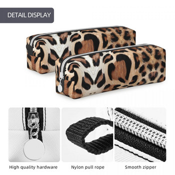 Μολυβοθήκη Leopard Fur Heart Pencil Case Box Τσάντες για μαθητή μεγάλη αποθήκευση σχολικών ειδών Μολύβια με φερμουάρ