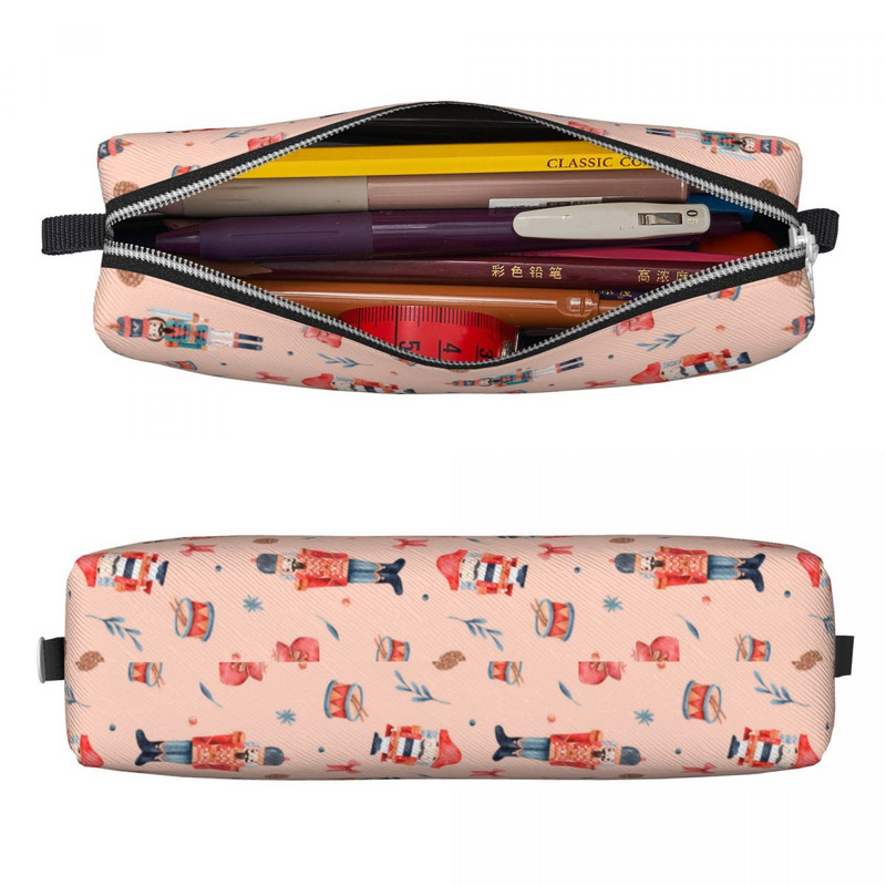 Kalėdinis Naujųjų metų pieštuko dėklas Linksmas mielas rožinis riešutų laužo rašiklio dėžutės krepšys studentams, didelės talpos studentams, mokyklinė kosmetikos pieštukų dėžutė