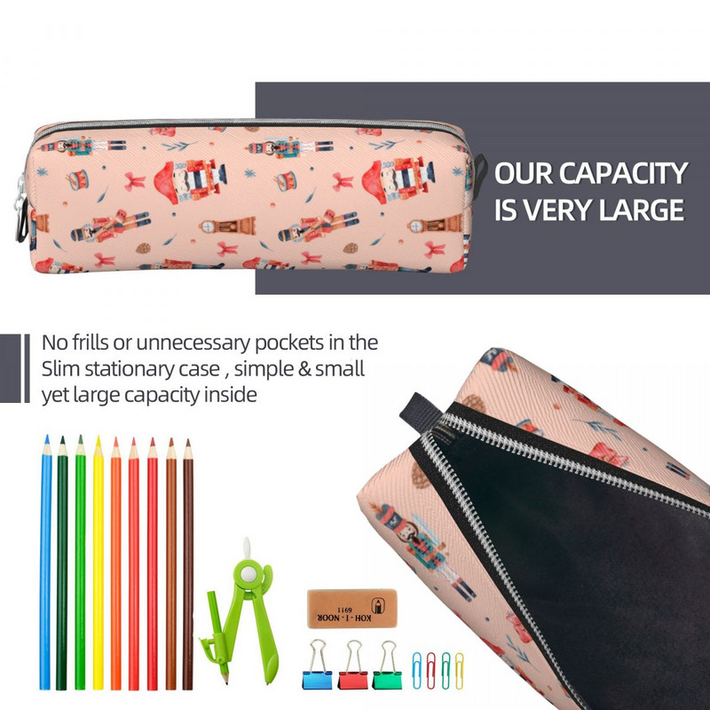 Kalėdinis Naujųjų metų pieštuko dėklas Linksmas mielas rožinis riešutų laužo rašiklio dėžutės krepšys studentams, didelės talpos studentams, mokyklinė kosmetikos pieštukų dėžutė