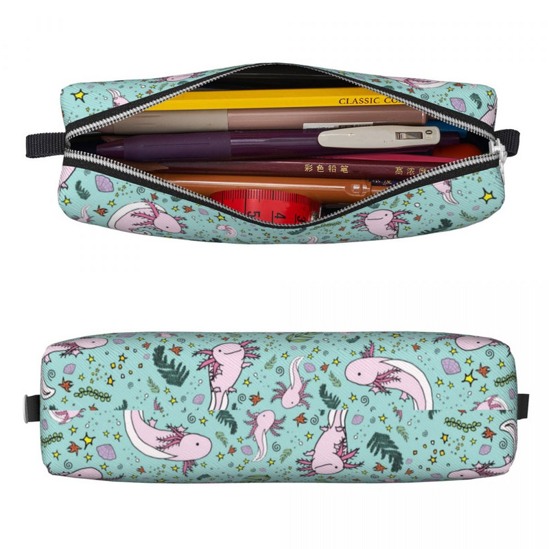 „Axolotl“ gyvūnų pieštukų dėklas Mielas „Salamandra“ rašiklio dėžutės krepšiai, didelės talpos mokyklinės reikmenys, pieštukai su užtrauktuku