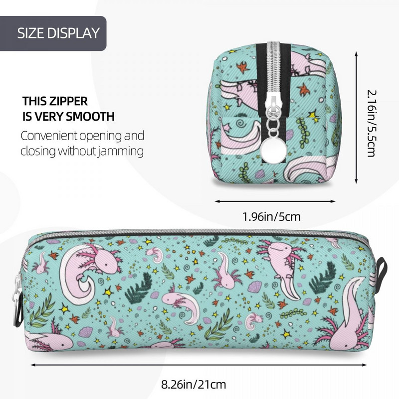 „Axolotl“ gyvūnų pieštukų dėklas Mielas „Salamandra“ rašiklio dėžutės krepšiai, didelės talpos mokyklinės reikmenys, pieštukai su užtrauktuku