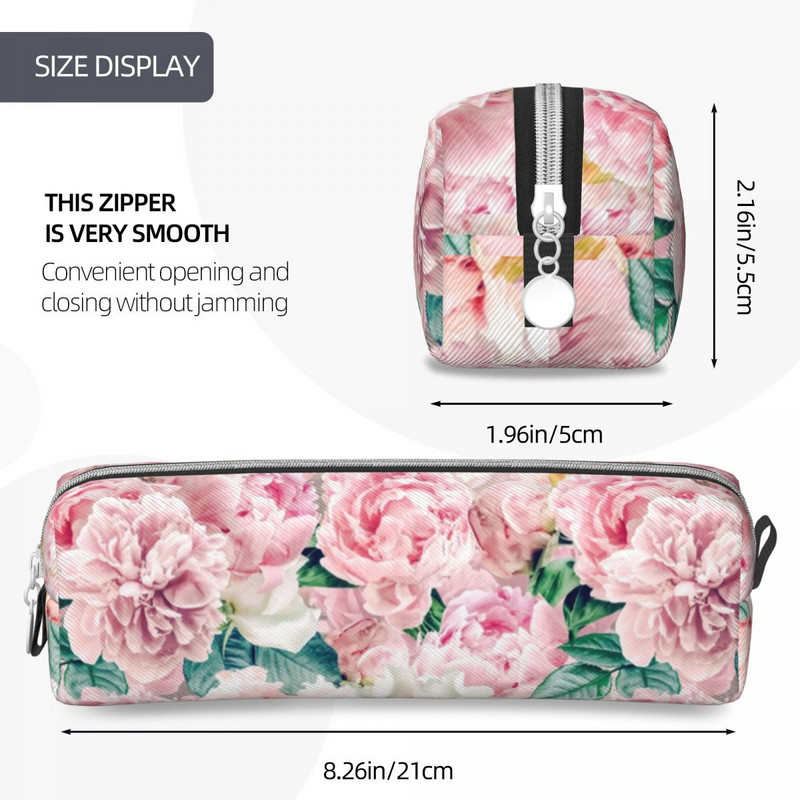 Boho Vintage Blush Real Peonies Pieštukų dėklai Gėlės Pieštukų maišelis Rašiklis studentų pieštukų maišeliams Studentams Mokyklos užtrauktuku raštinės reikmenys