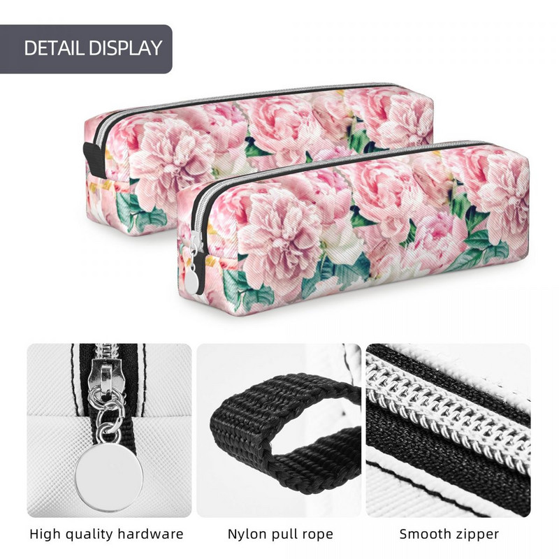 Boho Vintage Blush Real Peonies Pieštukų dėklai Gėlės Pieštukų maišelis Rašiklis studentų pieštukų maišeliams Studentams Mokyklos užtrauktuku raštinės reikmenys