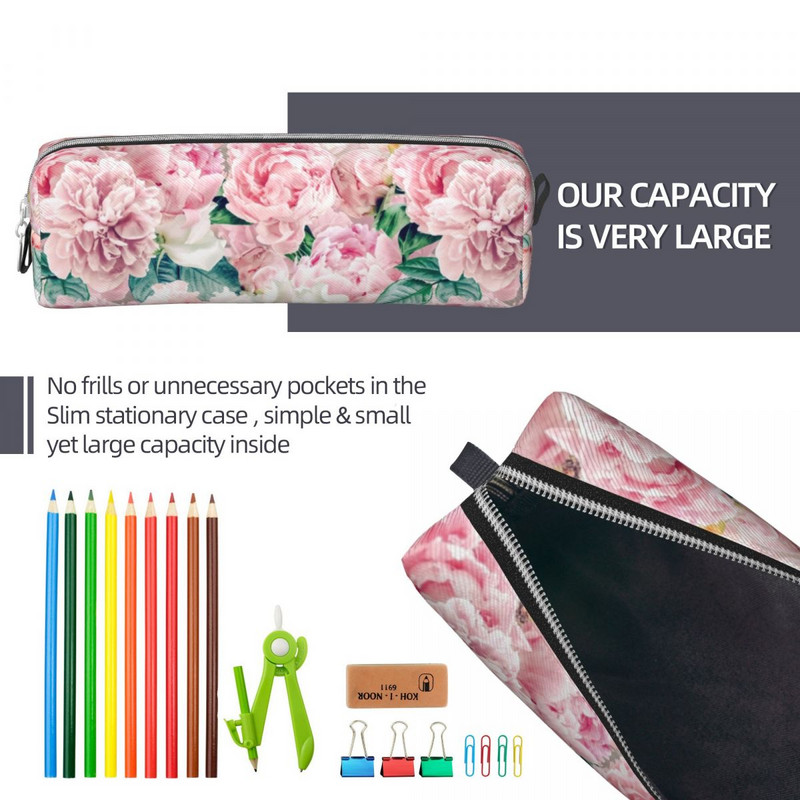 Boho Vintage Blush Real Peonies Pieštukų dėklai Gėlės Pieštukų maišelis Rašiklis studentų pieštukų maišeliams Studentams Mokyklos užtrauktuku raštinės reikmenys