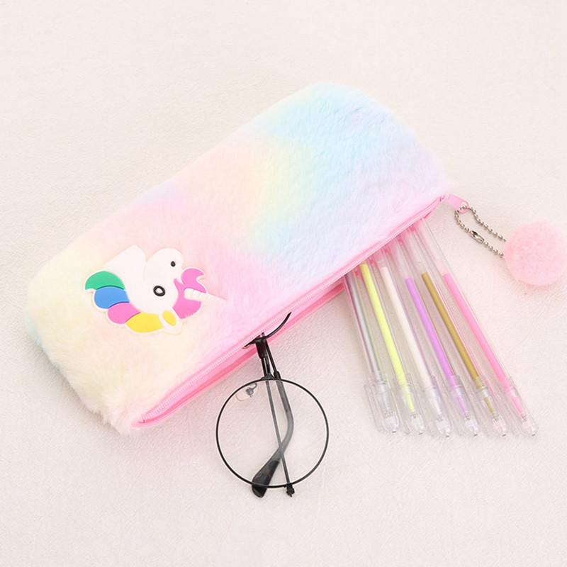 1vnt mielas vienaragio pieštuko dėklas pliušinis rašiklio dėklas Biuro reikmenys studentams su užtrauktuku raštinės reikmenų maišelis Kawaii kosmetikos krepšys