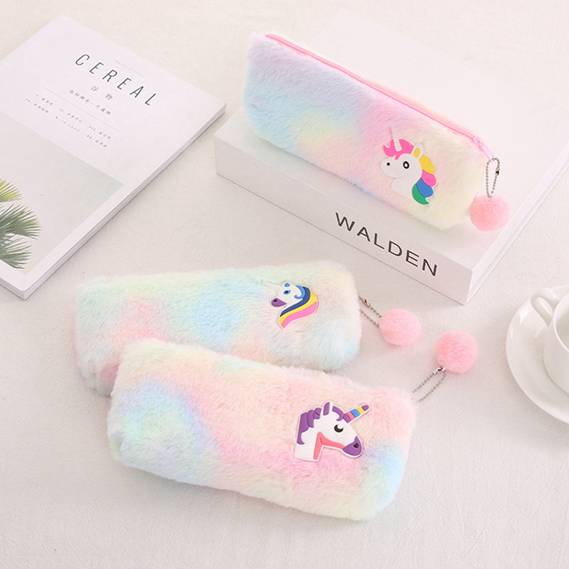 1vnt mielas vienaragio pieštuko dėklas pliušinis rašiklio dėklas Biuro reikmenys studentams su užtrauktuku raštinės reikmenų maišelis Kawaii kosmetikos krepšys