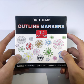 Νέο Σετ στυλό 24 χρωμάτων Double Line Outline Metallic Color Highlighter Magic μαρκαδόρο για σχολικά είδη γραφής ζωγραφικής τέχνης