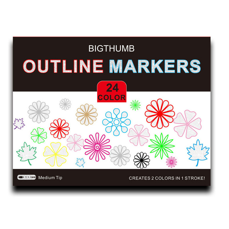 Új, 24 színű, dupla vonalú körvonalas tollkészlet fémes színű kiemelő varázslatos jelölőtoll művészeti festészethez, íráshoz iskolai kellékek