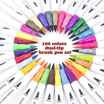 12 цвята Двойна глава Highlighter Pen Set draw Цветна писалка Маркери за скициране Художествено училище Канцеларски материали Образователни офис консумативи
