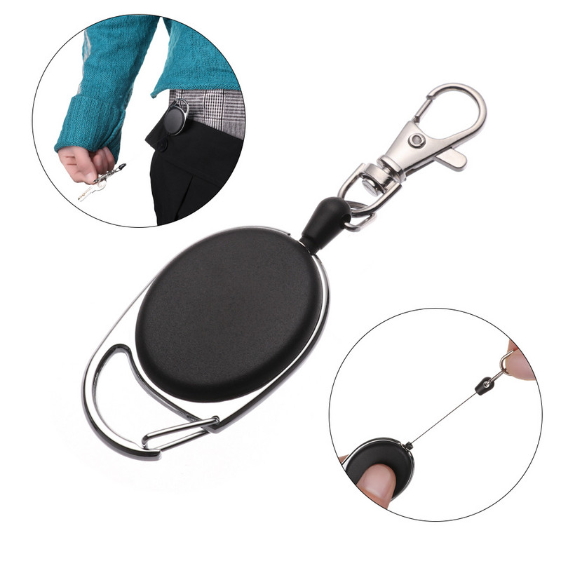 1 τεμ. αναδιπλούμενος κλιπ καρουλιού Θήκη σήματος κάρτας ταυτότητας Δαχτυλίδι μπρελόκ καραμπίνα ανθεκτικό φορητό κλιπ ζώνης από ανοξείδωτο χάλυβα