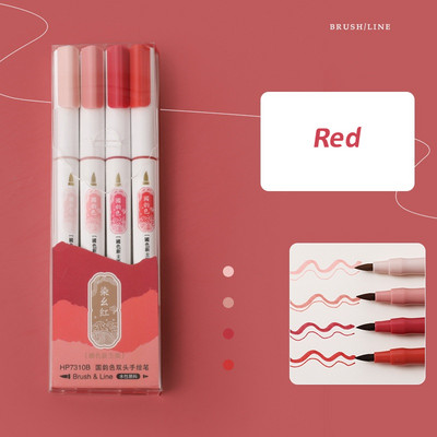 4 vnt Retro spalvos meno žymeklio rašiklių rinkinys Dviejų pusių rašymo teptukas ir įdėklas piešimui kaligrafijos raidžių dažai A7125