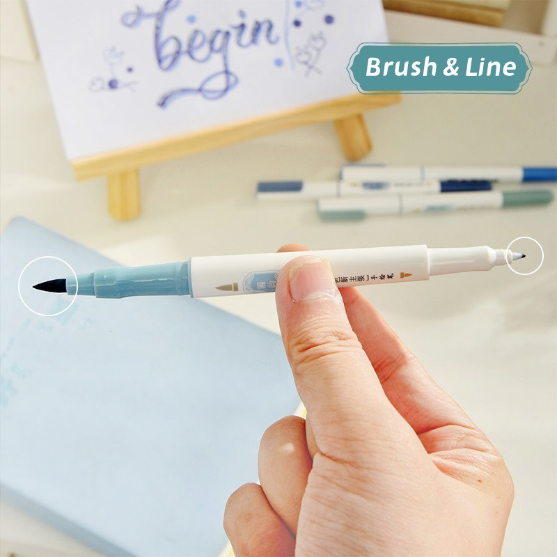 4 vnt Retro spalvos meno žymeklio rašiklių rinkinys Dviejų pusių rašymo teptukas ir įdėklas piešimui kaligrafijos raidžių dažai A7125