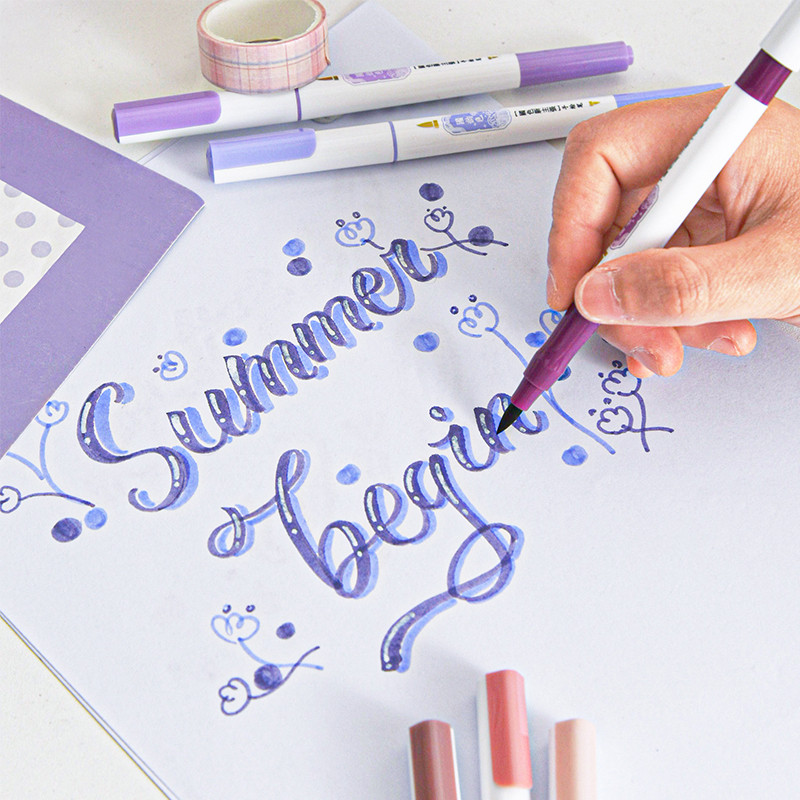 4 vnt Retro spalvos meno žymeklio rašiklių rinkinys Dviejų pusių rašymo teptukas ir įdėklas piešimui kaligrafijos raidžių dažai A7125