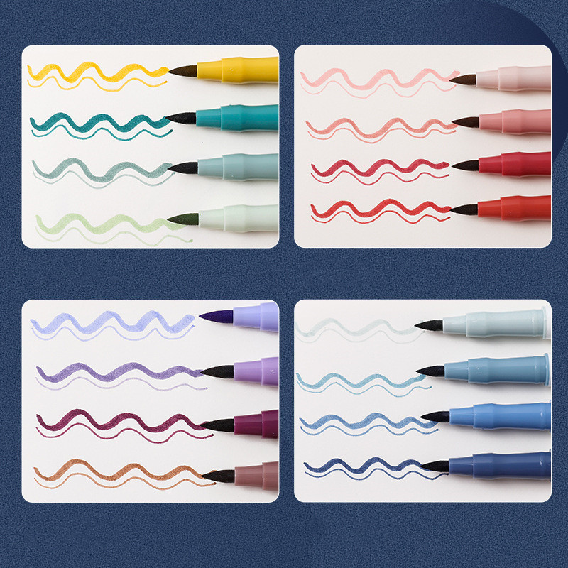 4 vnt Retro spalvos meno žymeklio rašiklių rinkinys Dviejų pusių rašymo teptukas ir įdėklas piešimui kaligrafijos raidžių dažai A7125