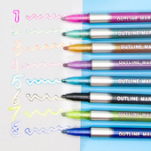 8/12 spalvų/blizgančių dviejų linijų kontūro specialiųjų efektų rašiklio spalvos žymeklis iš kelių spalvų rankomis dažytų fluorescencinių dviejų spalvų ma